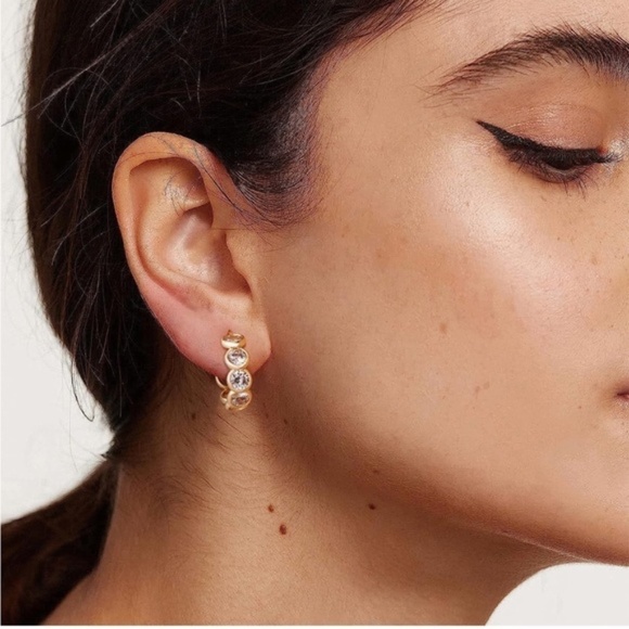 Jewelry - Gold 14k Gold Plated Cubic Zirconia Hoop Earrings